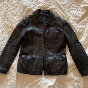 Vintage Black Leather Jacket, XS